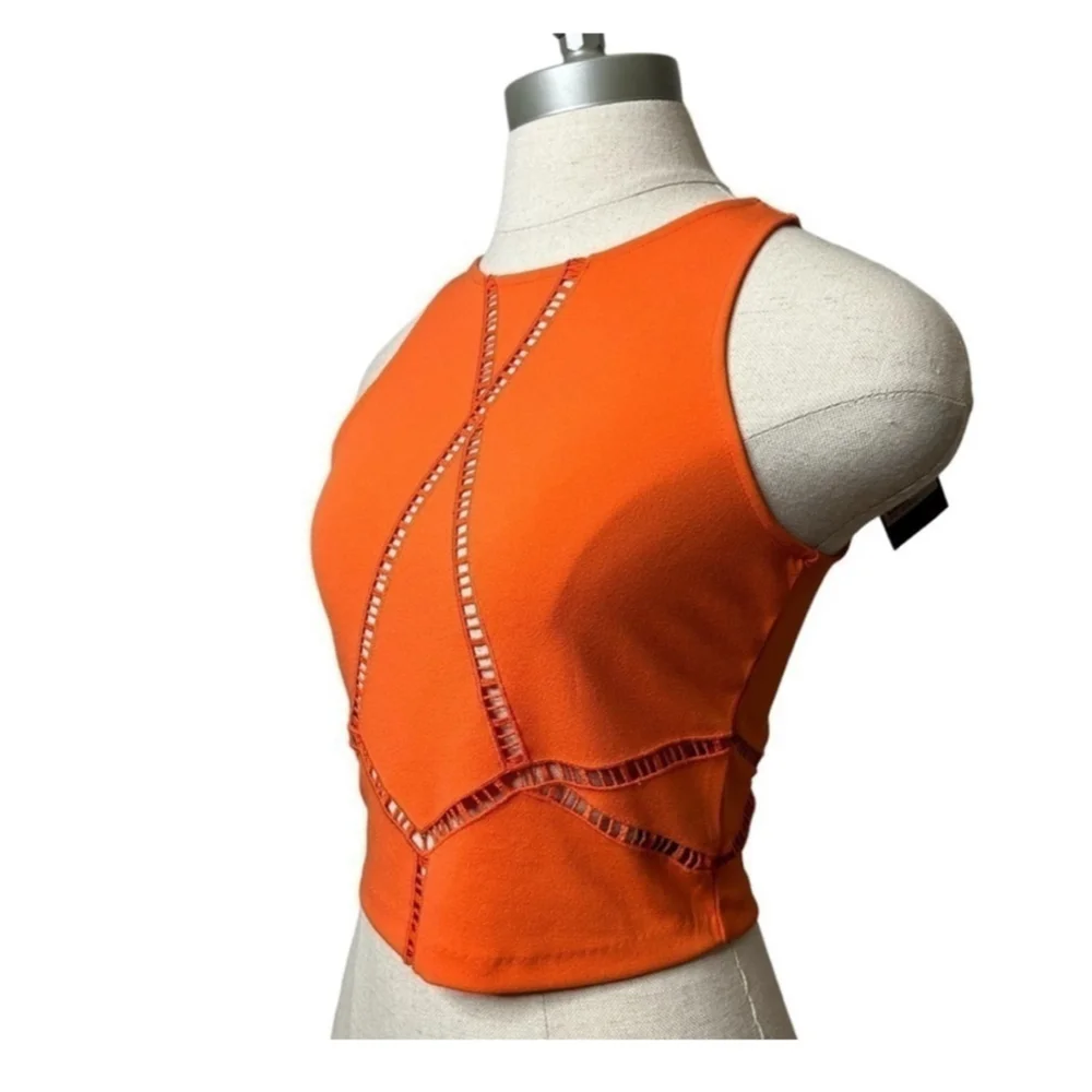 H&M Neon Orange Lasercut Matching Set Crop Top & Skirt Set Size XS/Small